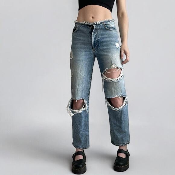 REVICE Distressed Blue Jeans - Picture 1 of 8